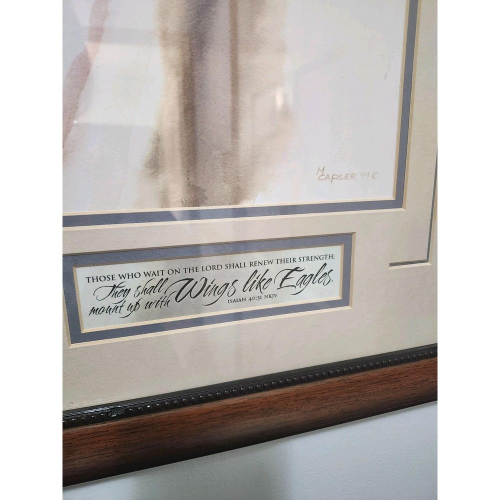 Vtg Michael Casper Silent Whispers Framed Eagle Print 1999 Isaiah 40:31, 30"x16" - Picture 3 of 6